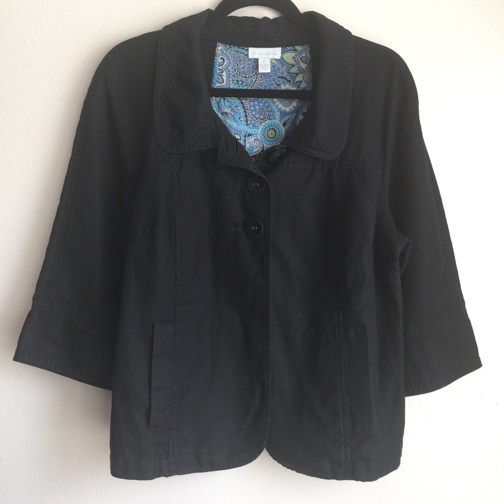 Charter Club Short Jacket Blazer Size XL Navy Blue